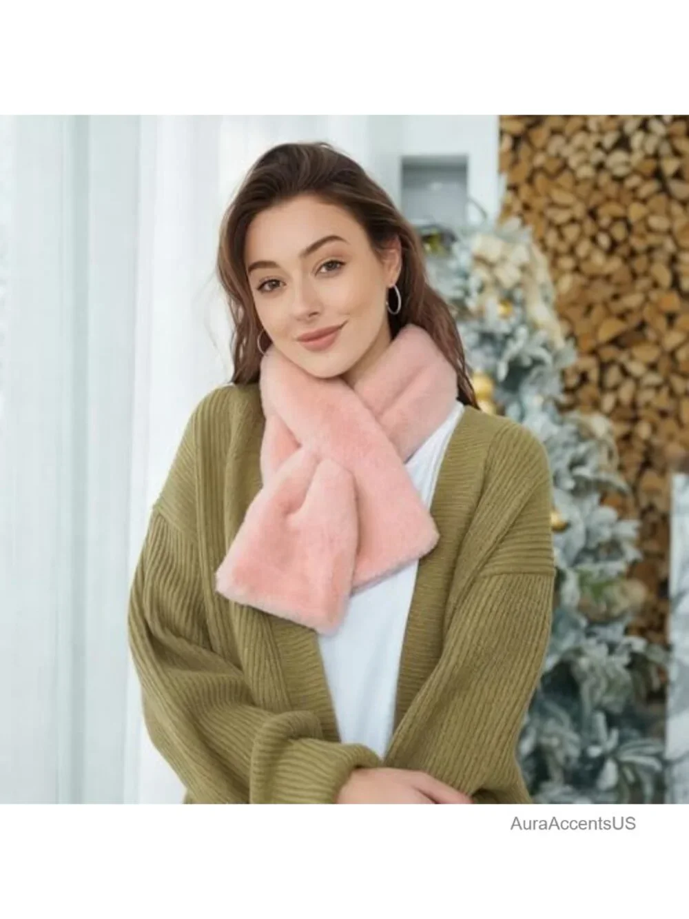 Faux Fur Collar Scarf for Women, Neck Warmer with Loophole Design